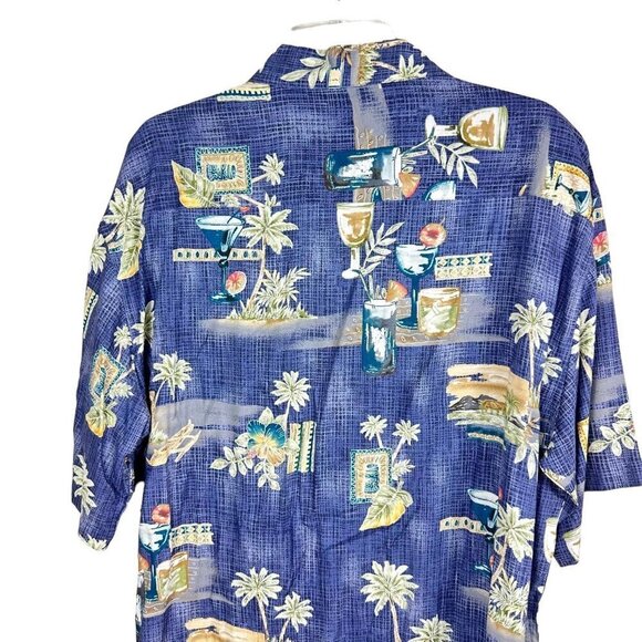 Windham Pointe Men's Hawaiian Shirt Short Sleeve Blue Green Palm Tree Size Large - Picture 7 of 8